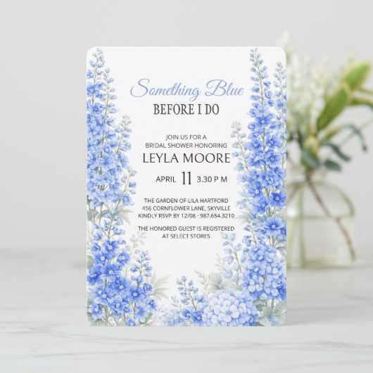 Blue Delphinium Bridal Shower Something Blue 招待状 (スタンド正面)