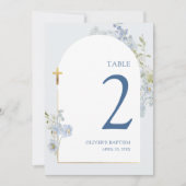 Blue Delphinium Floral Boy Baptism Table Number 招待状 (正面)
