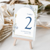 Blue Delphinium Floral Boy Baptism Table Number 招待状