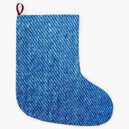 Blue Denimテクスチャ ラージクリスマスストッキング