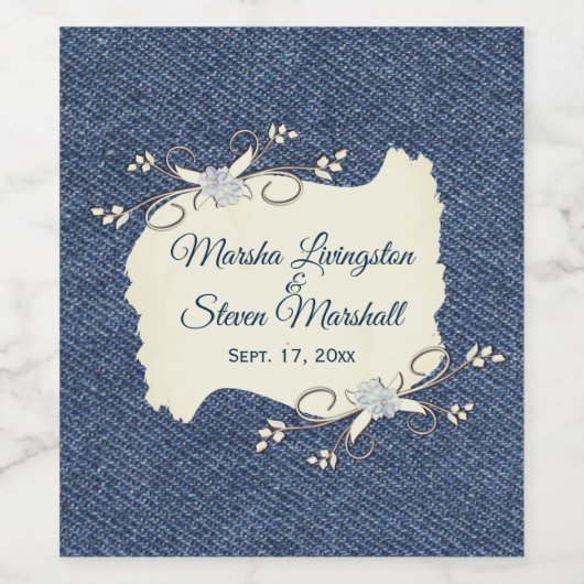 Blue Denimデザイン名と日付 ワインラベル (シングルラベル)