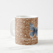 Blue Denim Butterfly Rustic Gold Glitter コーヒーマグカップ (正面左)