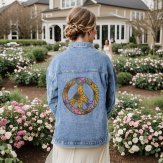 Blue Denim Jacket With Floral Peace Sign デニムジャケット