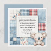Blue Denim Koala Baby Shower Invitation 招待状 (正面/裏面)