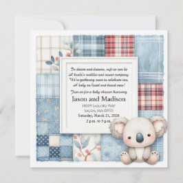 Blue Denim Koala Baby Shower Invitation 招待状