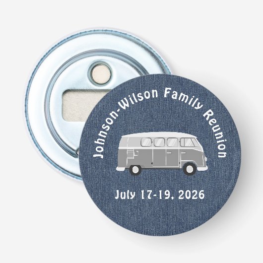 Blue Denim Print, Class or Family Reunion Magnet 栓抜き (正面)