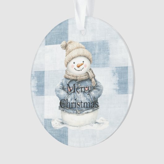 Blue Denim Snowman Christmas オーナメント (正面)