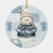 Blue Denim Snowman Christmas セラミックオーナメント (正面)