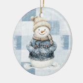 Blue Denim Snowman Christmas セラミックオーナメント (左)
