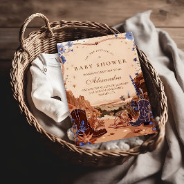 Blue Desert Western Baby Shower 招待状
