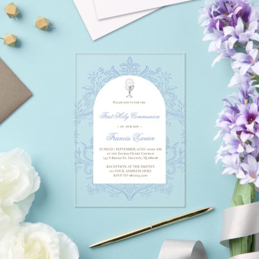  blue design First Holy Communion アクリル招待状 (インサイチュ (ウェディング))
