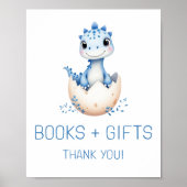 Blue Dinosaur Books and Gifts Baby Shower Sign ポスター (正面)