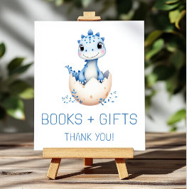 Blue Dinosaur Books and Gifts Baby Shower Sign ポスター