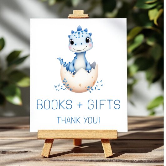 Blue Dinosaur Books and Gifts Baby Shower Sign ポスター
