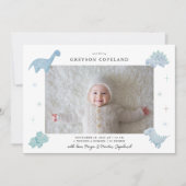 Blue Dinosaur Boyベビー写真誕生のお知らせ 案内状 (正面)