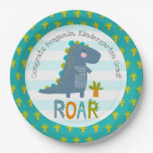 Blue Dinosaur Boy Kindergarten Graduation Playful ペーパープレート (正面)