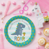Blue Dinosaur Boy Preschool Graduation Whimsical ペーパープレート (パーティー)