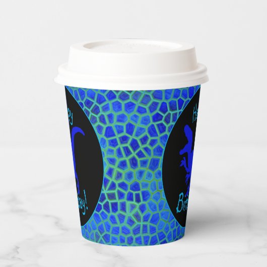 Blue Dinosaur Hide Happy Birthday!  紙コップ (左)