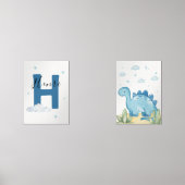Blue Dinosaur Nursery Wall Art Set of 2 Print Set (正面)