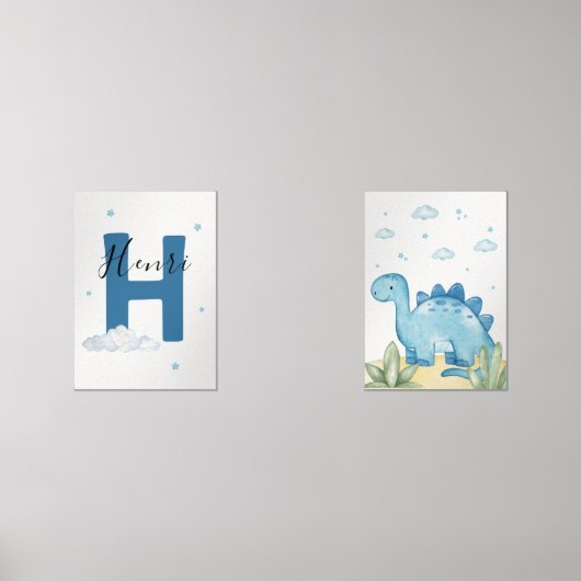 Blue Dinosaur Nursery Wall Art Set of 2 Print Set (正面)