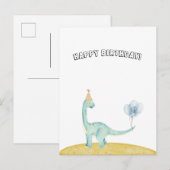 Blue Dinosaur With Balloons Happy Birthday Card ポストカード (正面/裏面)