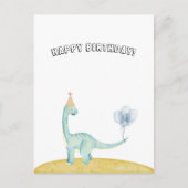 Blue Dinosaur With Balloons Happy Birthday Card ポストカード (正面)