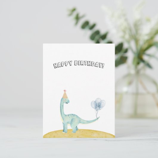Blue Dinosaur With Balloons Happy Birthday Card ポストカード (スタンド正面)