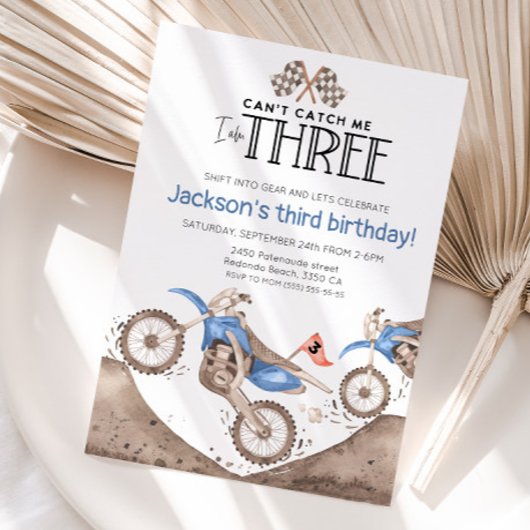 Blue Dirt Bike 3rd birthday - Cant catch me 招待状