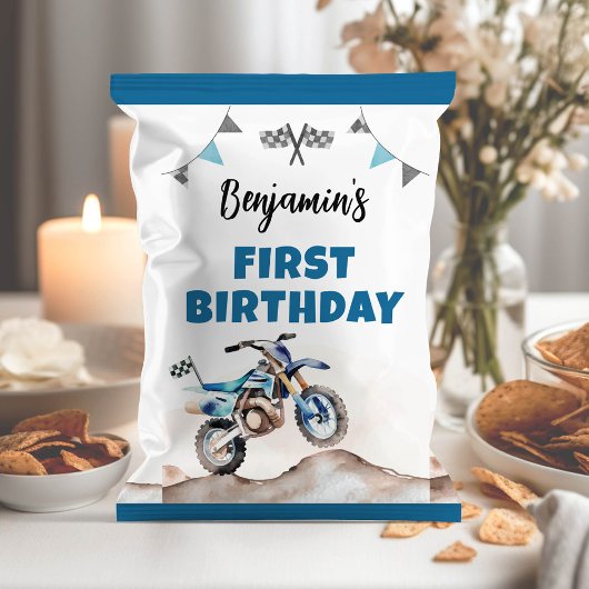 Blue Dirt Bike Boy Birthday Chip Bag Wrapper チラシ