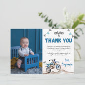 Blue Dirt Bike Boy Birthday Party Photo サンキューカード (スタンド正面)