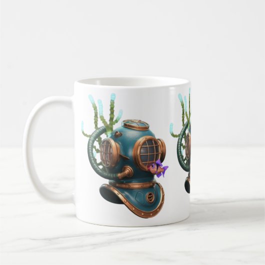 Blue Diving Helmet Character with Starfish コーヒーマグカップ (左)