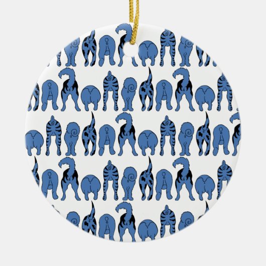Blue Dog Butts Pattern セラミックオーナメント (正面)