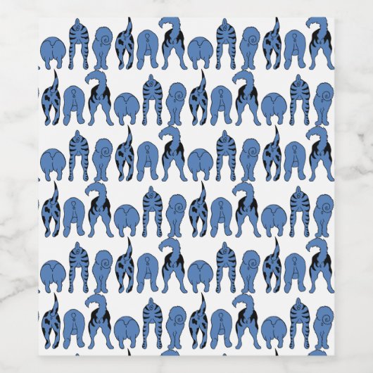 Blue Dog Butts Pattern ワインラベル (シングルラベル)