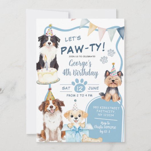 Blue Dog let's Pawty Birthday 招待状 (正面)