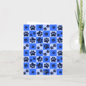 Blue Dog Paw Print Checkerboard カード (裏面)