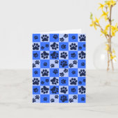 Blue Dog Paw Print Checkerboard カード (黄色い花)