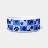 Blue Dog Paw Print Checkerboard ボウル (左)