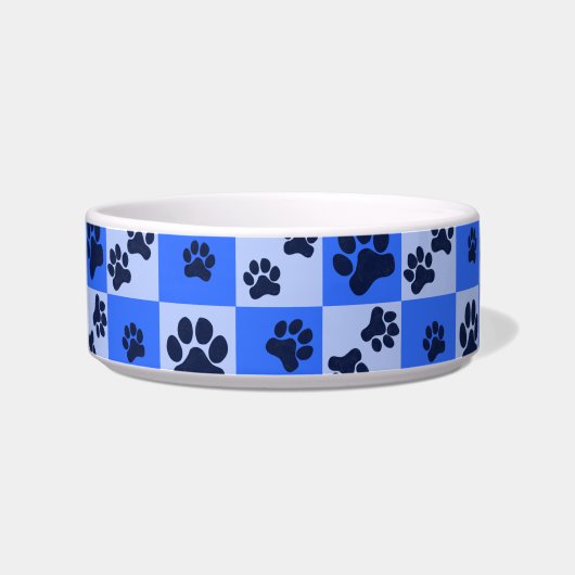 Blue Dog Paw Print Checkerboard ボウル (左)