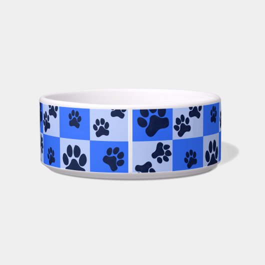 Blue Dog Paw Print Checkerboard ボウル (裏面)
