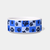Blue Dog Paw Print Checkerboard ボウル (右)