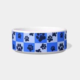Blue Dog Paw Print Checkerboard ボウル