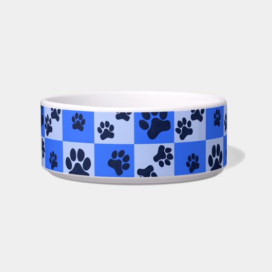 Blue Dog Paw Print Checkerboard ボウル (正面)