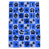 Blue Dog Paw Print Checkerboard ミディアムペーパーバッグ (裏面)