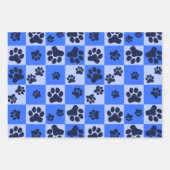 Blue Dog Paw Print Checkerboard ラッピングペーパーシート (正面2)