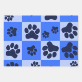 Blue Dog Paw Print Checkerboard ラッピングペーパーシート (正面)