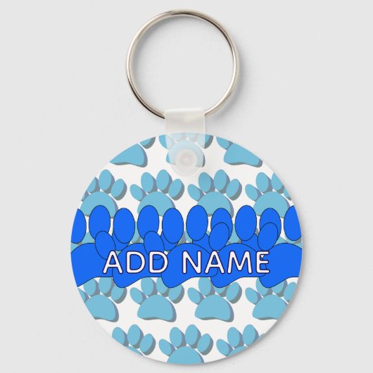 Blue Dog Paw Print Custom Personalized Name キーホルダー (裏面)