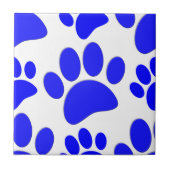 Blue Dog Paw Print Cute Puppy Ceramic Tile タイル (正面)