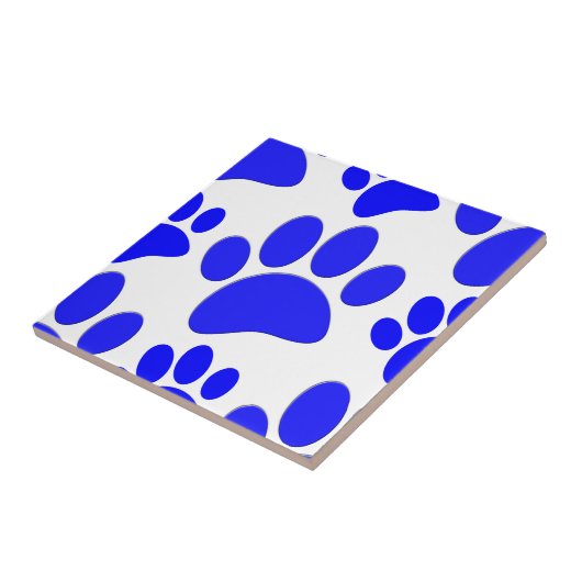 Blue Dog Paw Print Cute Puppy Ceramic Tile タイル (側面)