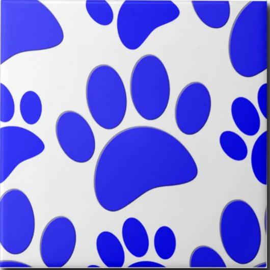 Blue Dog Paw Print Cute Puppy Ceramic Tile タイル