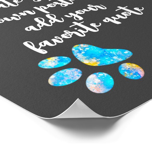 blue dog paw print on gray add文字作成 ポスター (角)